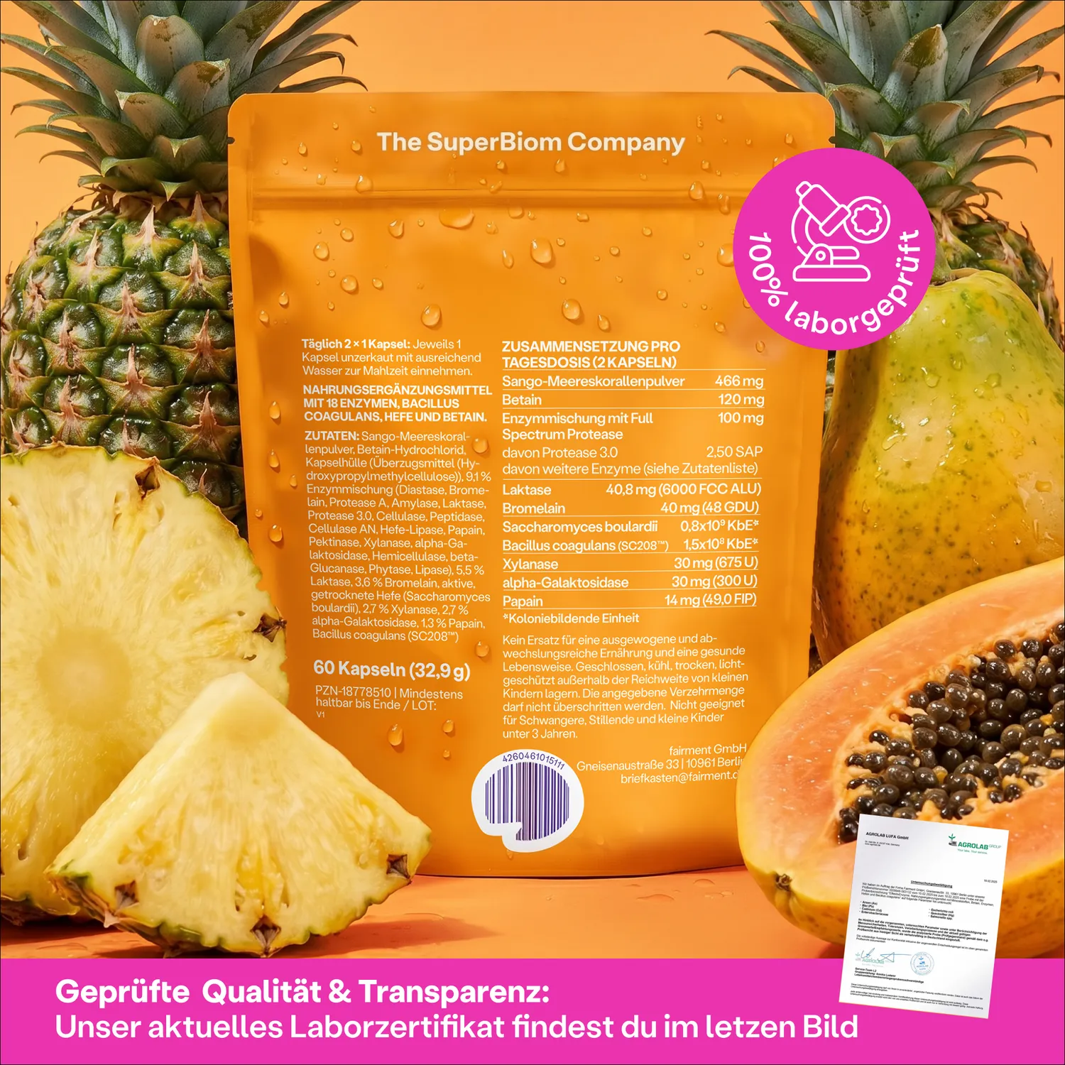 fairment EffektivEnzyme Enzym-Komplex 60 Kapseln mit Bromelain